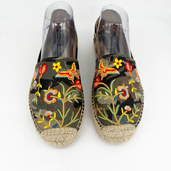 Johnny Was Womens Camo Slip on Espadrille Shoe Size 10M Green Floral Bohemian